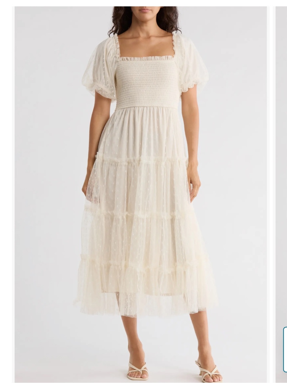 Blu Pepper Ivory Puff Sleeve Tiered Midi Dress Sz S